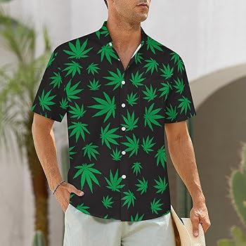 Amazon.com: Marijuana Leaf Men's Stand Collar Shirt Summer